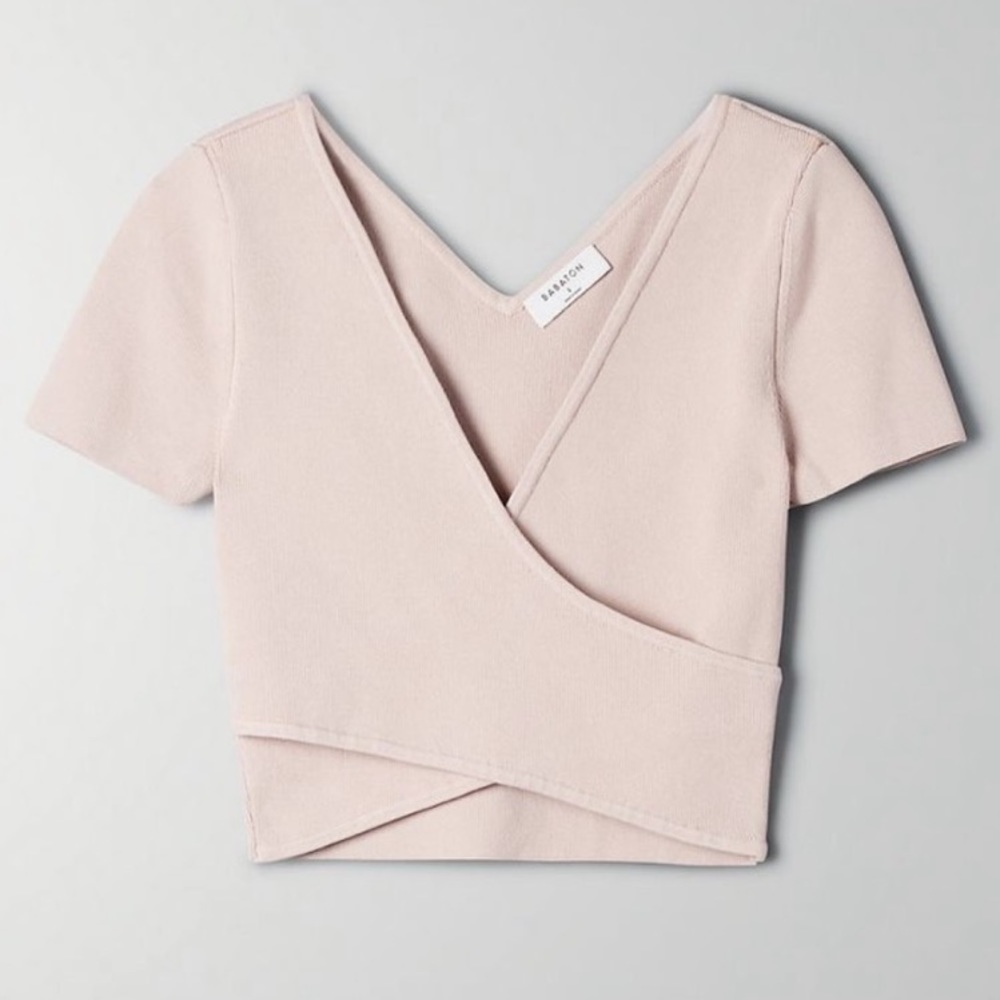 Pink Babaton Sculpt Knit Wrap Top